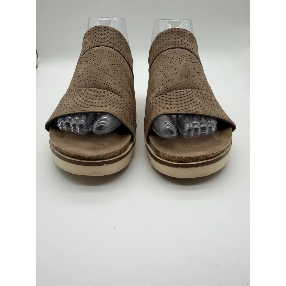 Pierre Dumas‎ Womens Taupe Perforated Wedge Sandals Platform Slide 9